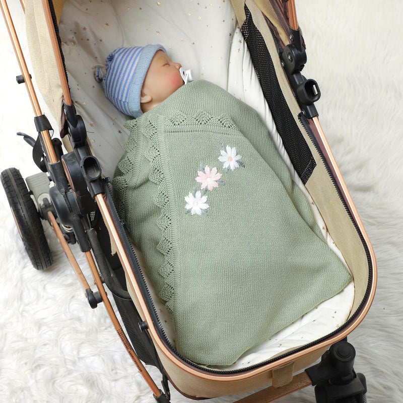 Lawkul Baby Blanket 100% Traceable Cotton Knit Receiving Blankets Infant Swaddle For Newbron Boy Girls 40""X30"" Green Floral - Image 3