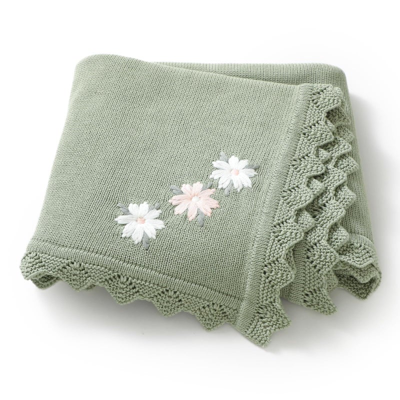Lawkul Baby Blanket 100% Traceable Cotton Knit Receiving Blankets Infant Swaddle For Newbron Boy Girls 40""X30"" Green Floral - Image 1