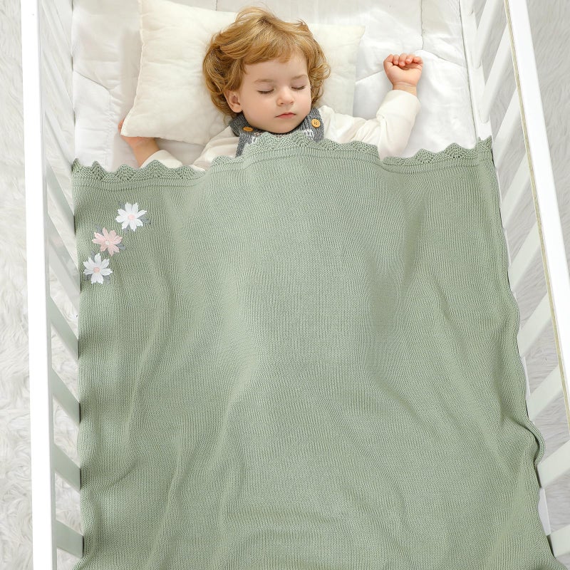 Lawkul Baby Blanket 100% Traceable Cotton Knit Receiving Blankets Infant Swaddle For Newbron Boy Girls 40""X30"" Green Floral - Image 2