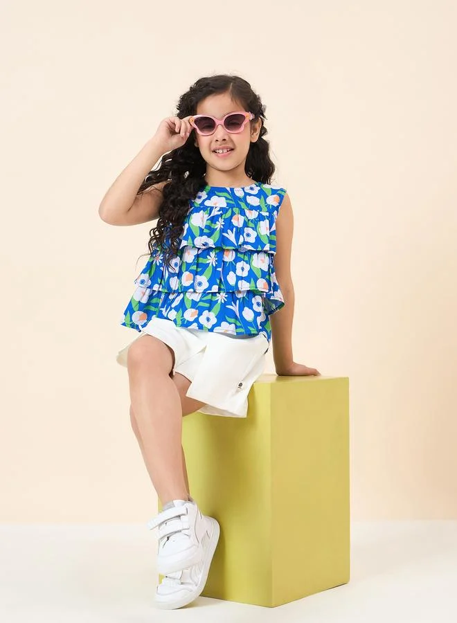 Stylo Bug Stylo Bug Flower Print Layered Top and Skorts Set