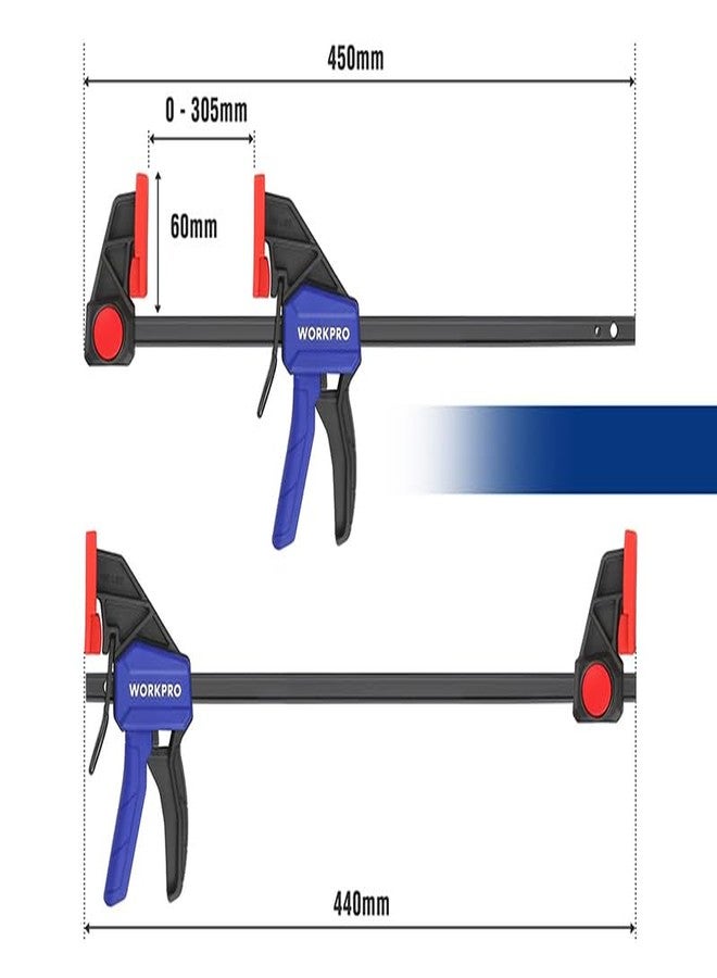 ووركبرو مشابك WORKPRO مقاس 12 بوصة لأعمال النجارة، عبوة من قطعتين، مشابك/موزع خشب سريع الفك، خفيفة الوزن، مشابك تثبيت بيد واحدة، حد أقصى للحمل 150 رطل، مثالية لأعمال النجارة والمشاريع المنزلية - Image 3