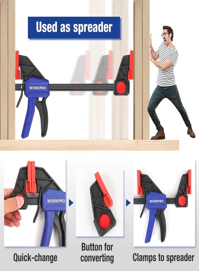 ووركبرو مشابك WORKPRO مقاس 12 بوصة لأعمال النجارة، عبوة من قطعتين، مشابك/موزع خشب سريع الفك، خفيفة الوزن، مشابك تثبيت بيد واحدة، حد أقصى للحمل 150 رطل، مثالية لأعمال النجارة والمشاريع المنزلية - Image 4