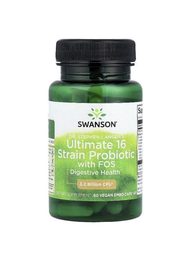 SWANSON سوانسون، بروبيوتيك د. ستيفن لانجر النهائي 16 سلالة مع FOS، 60 كبسولة نباتية EMBO® - Image 1