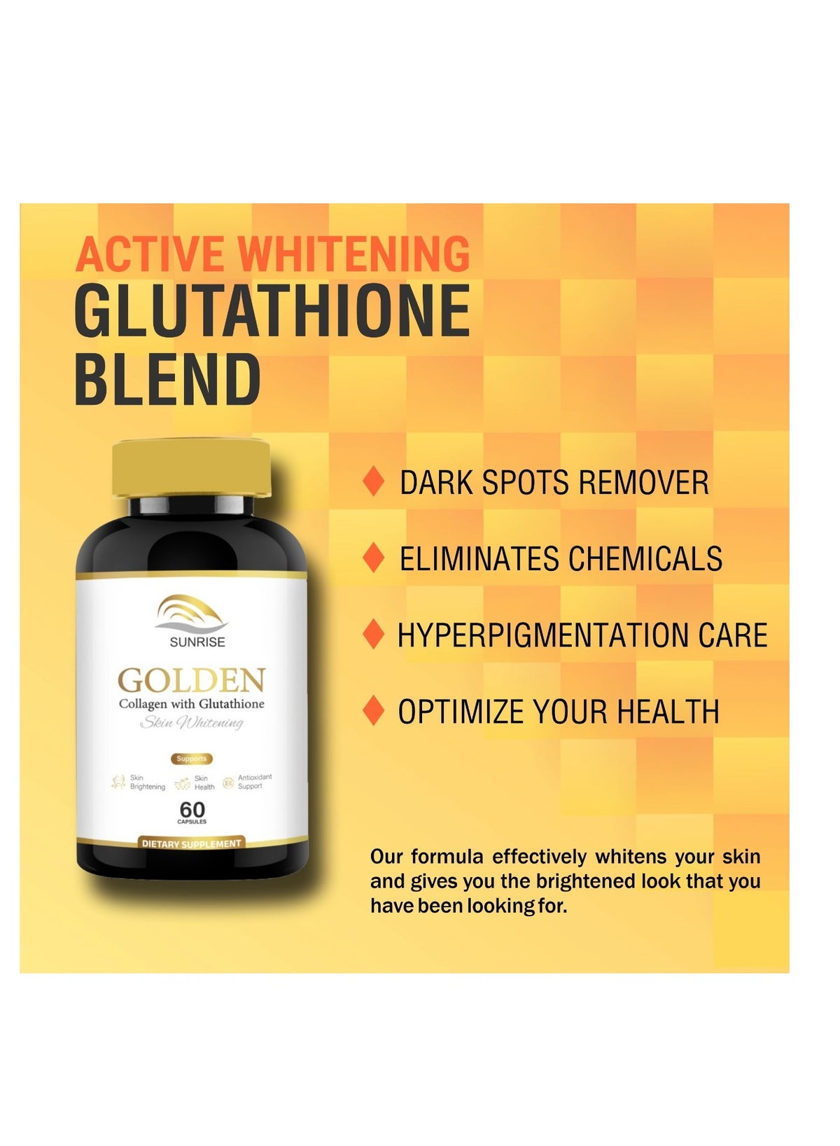 SUNRISE Golden Collagen With Glutathione 60 Capsules | Advanced Formula Skin Whitening Capsules | Best Price UAE