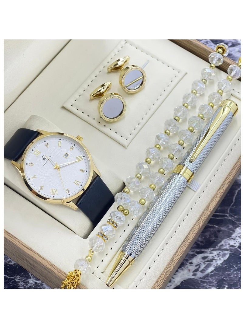 ووتش طقم ساعات رجالي مكون من ساعه وسبحه وكبك وقلم