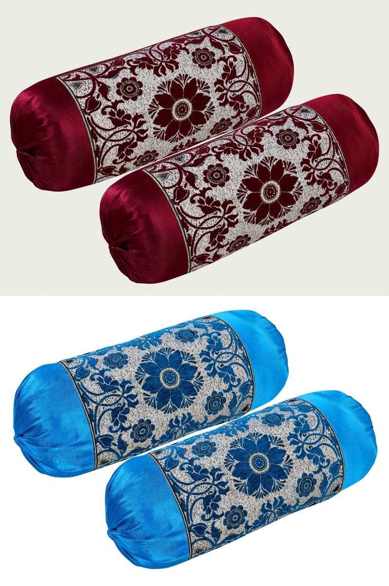 HSR Collection Premium Chennile Luxury Bolster Cover, Maroon & Blue - 4 Pieces - Image 1