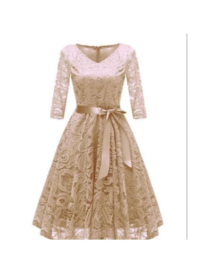 Lace V-neck Slim Fit Dress
