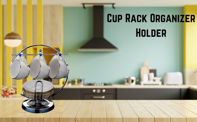 sygnius Stainless Steel Cup and Saucer Stand Cup Rack Organizer Holder Drip Tray Holder Plate Organizer Space Kitchen Saving Rack Silver Color - Image 4