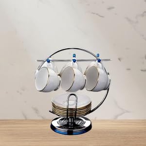 sygnius Stainless Steel Cup and Saucer Stand Cup Rack Organizer Holder Drip Tray Holder Plate Organizer Space Kitchen Saving Rack Silver Color - Image 5