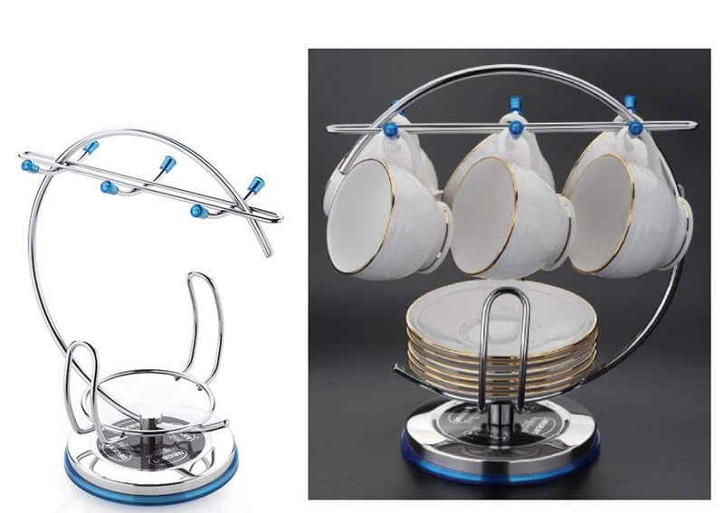 sygnius Stainless Steel Cup and Saucer Stand Cup Rack Organizer Holder Drip Tray Holder Plate Organizer Space Kitchen Saving Rack Silver Color - Image 3