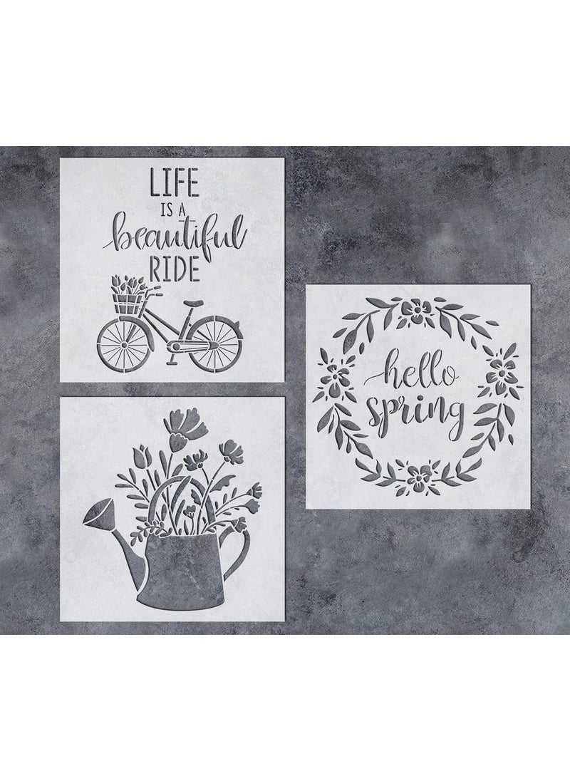 G GSS Designs GSS Designs Hello Spring Bicycle Stencils (3 Pack) - Reusable Flower Stencils for Painting on Wood Wall Canvas Pillow (12x12 Inch) - Art Painting Kit for Home Decor (SL-096)  - Image 1