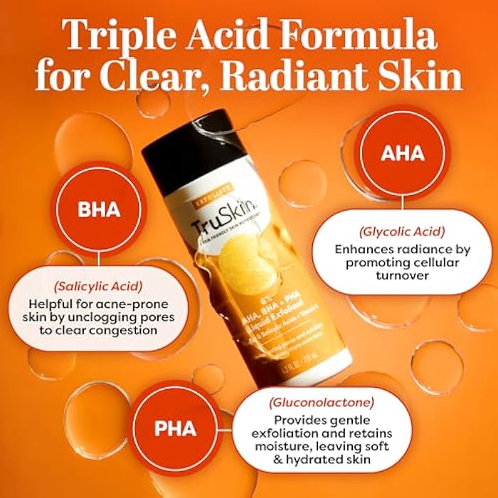 TruSkin BHA Liquid Exfoliant & Toner – PHA AHA BHA Gentle Exfoliator with Salicylic & Glycolic Acid, Vitamin C – Improve Appearance of Tone & Texture, Unclog & Minimize Look of Pores, 4.2 fl oz - Image 4