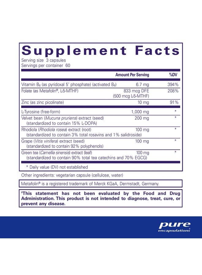 Pure Encapsulations DopaPlus - Supports Dopamine Production - for Daily Brain Function* - with Folate, Vitamin B6 & L-5-MTHF - Non-GMO & Vegan - 180 Capsules - Image 2