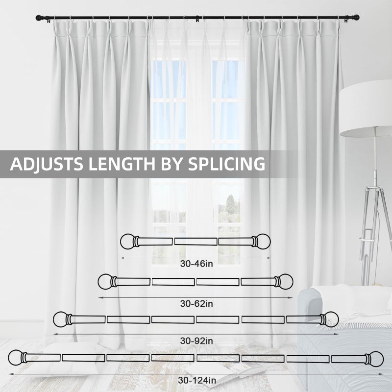 Thestoa Curtain Rods for Windows 30-62 Inch, 5/8" Matte Black Curtain Rods, Stainless Steel Small Curtain Rod for Bedroom, Living Room,Kitchen,Farmhouse, Outdoor Curtain rod Black - Image 5