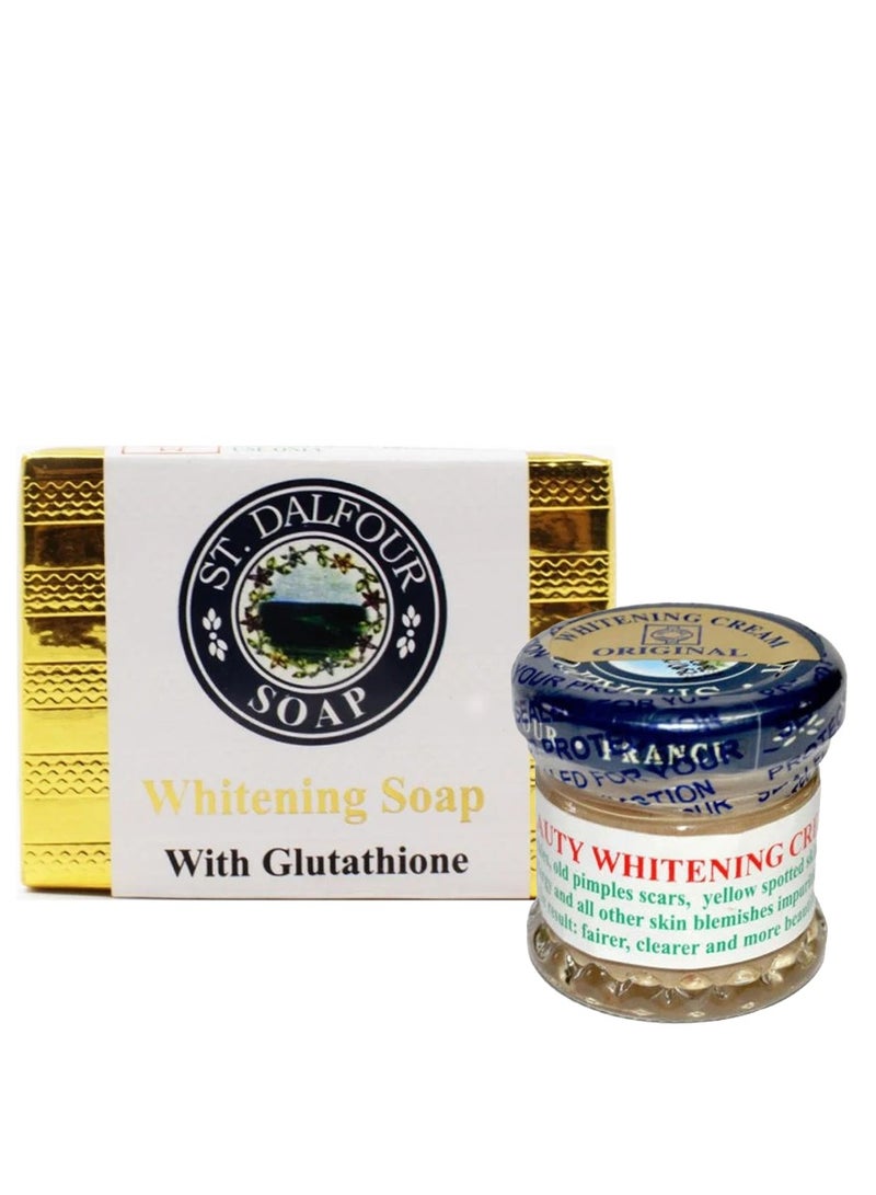 إس تي دالفور ثنائي دالفور للتفتيح والإشراقة: صابون التبييض بالغلوتاثيون وفيتامين C و E + كريم إكسل بيوتي للتفتيح