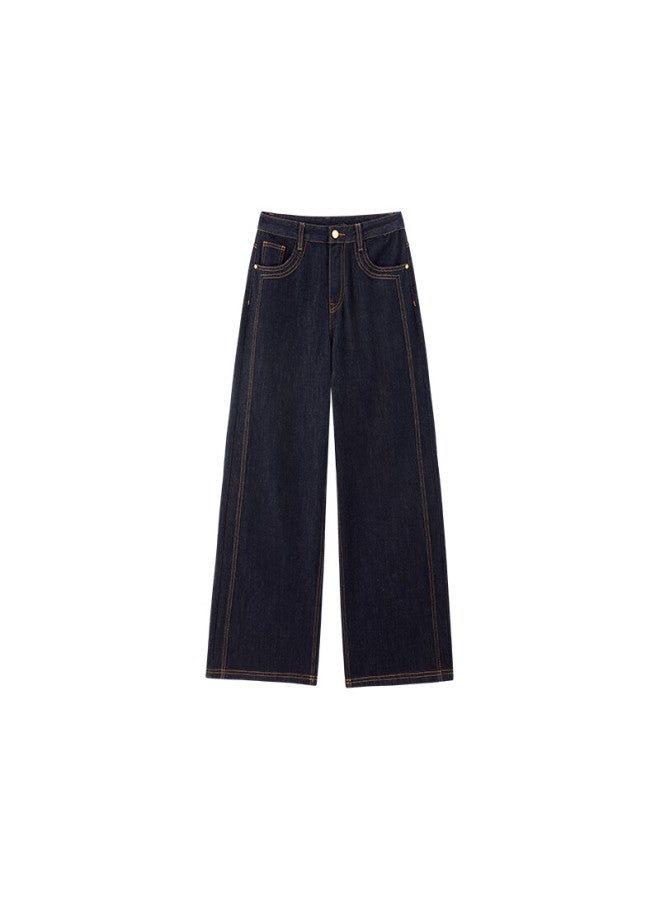 Waxbird Taiping Bird Women's Autumn Straight-leg Jeans Fashion Casual Versatile Commuting Texture Thin Denim Deep Blue S - Image 1