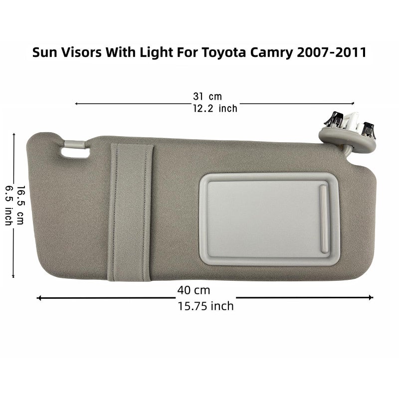GlymXia Pair of Left and Right Sun Visors with Clips for Toyota Camry 2007 2008 2009 2010 2011 with Light Sunroof OEM Replace# 74320-06800-B0 (Gray Color) - Image 4