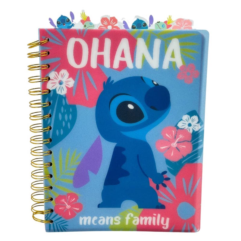 Innovative Designs Disney Stitch Tab Journal Notebook "Ohana" Spiral Bound, 144 Lined Pages, 8 x 7 inches, Blue - Image 1