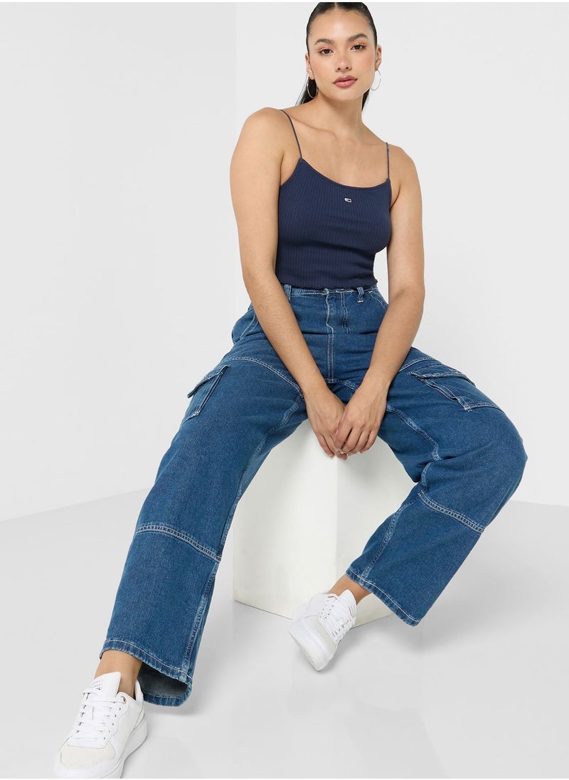TOMMY JEANS - Strappy Ribbed Knitted Top - Image 1