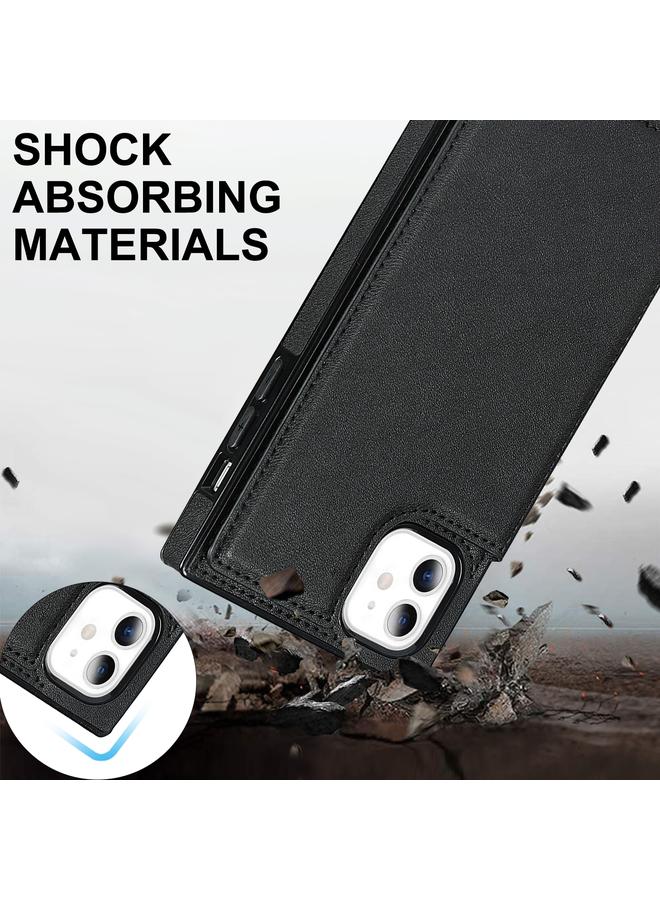 زبون جراب لهاتف iPhone 11، جراب مربع مزدوج الإبزيم، مصنوع من مادة TPU+PU، مع فتحات للبطاقات ومحفظة وصورة وحزام - Image 5