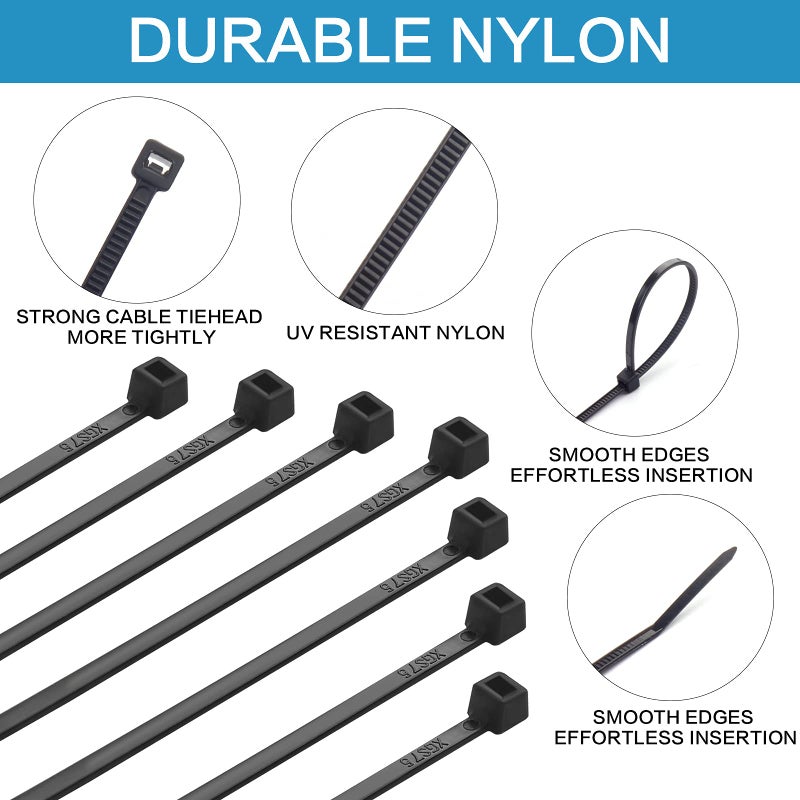 Rienar 1000 Pcs Zip Ties, 6 Inch Self-Locking Nylon Cable Ties, Premium Heavy Duty Plastic Wire Ties Wraps for Indoor and Outdoor (Black) - Image 3