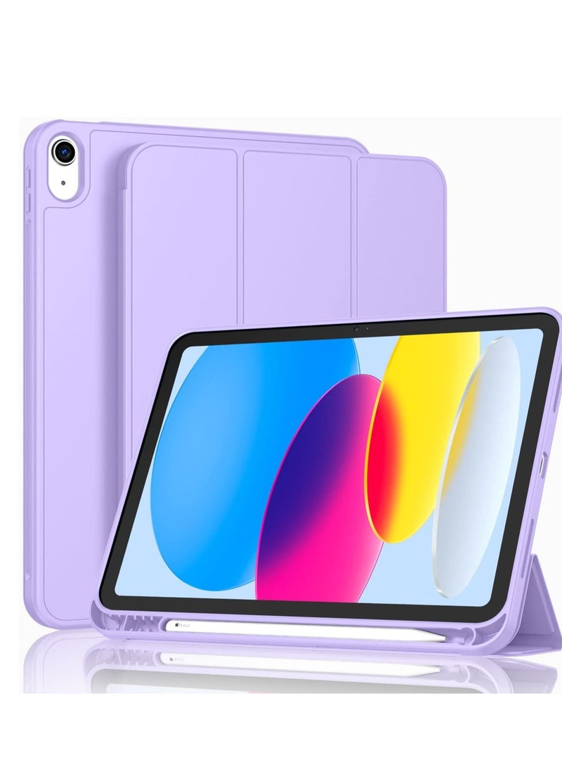 New iPad 10.9 Inch Case 2022 10th Gen with Pencil HolderTrifold Stand Smart Case with Soft Back Auto Wake/Sleep Purple
