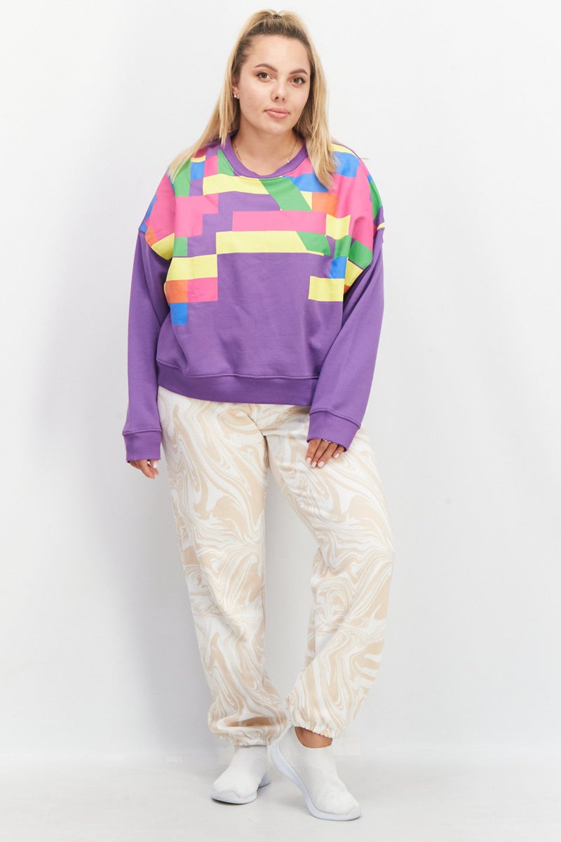 ESPRIT سويت شيرت نسائي بأكمام طويلة وياقة دائرية بتصميم لونين، مجموعة بنفسجية - Image 4
