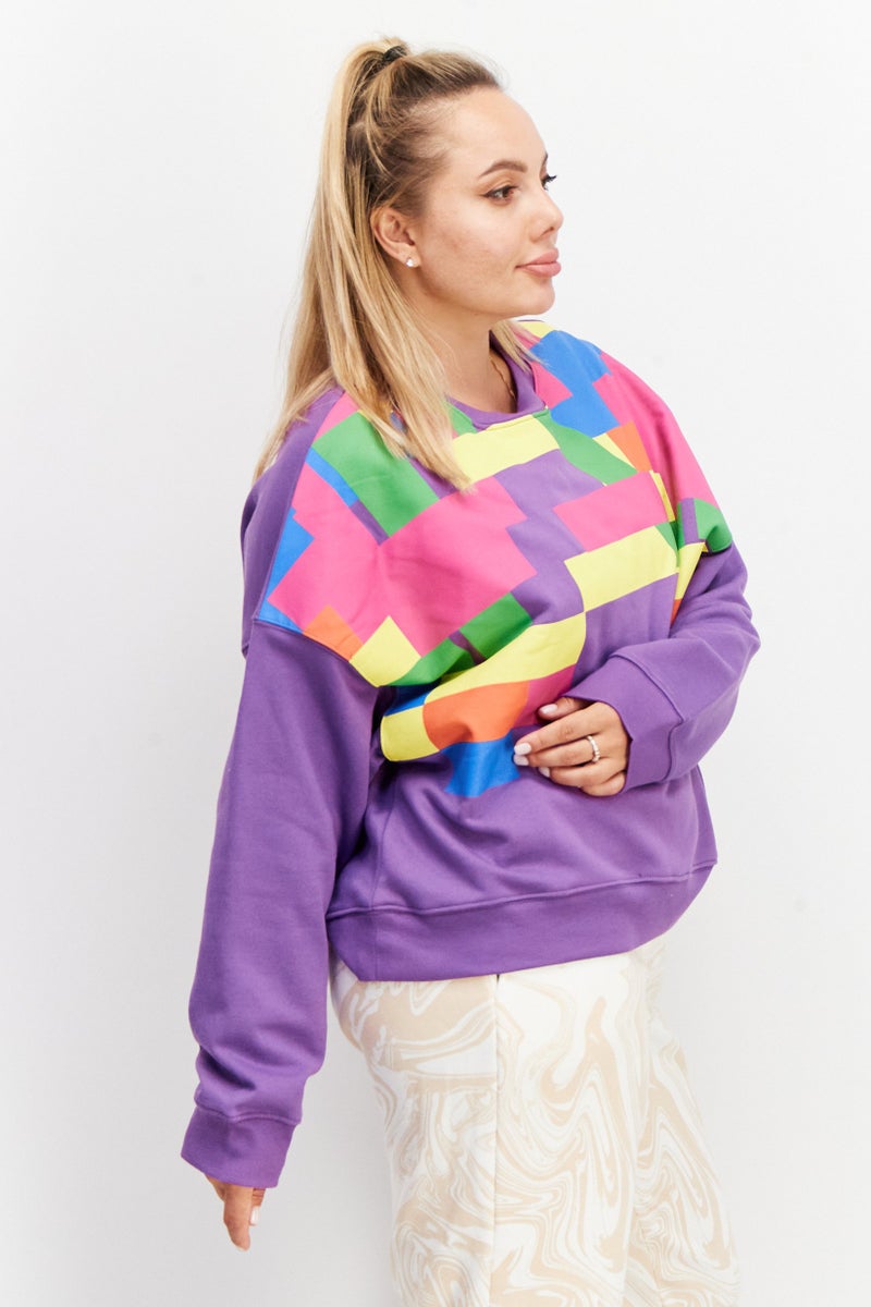 ESPRIT سويت شيرت نسائي بأكمام طويلة وياقة دائرية بتصميم لونين، مجموعة بنفسجية - Image 2