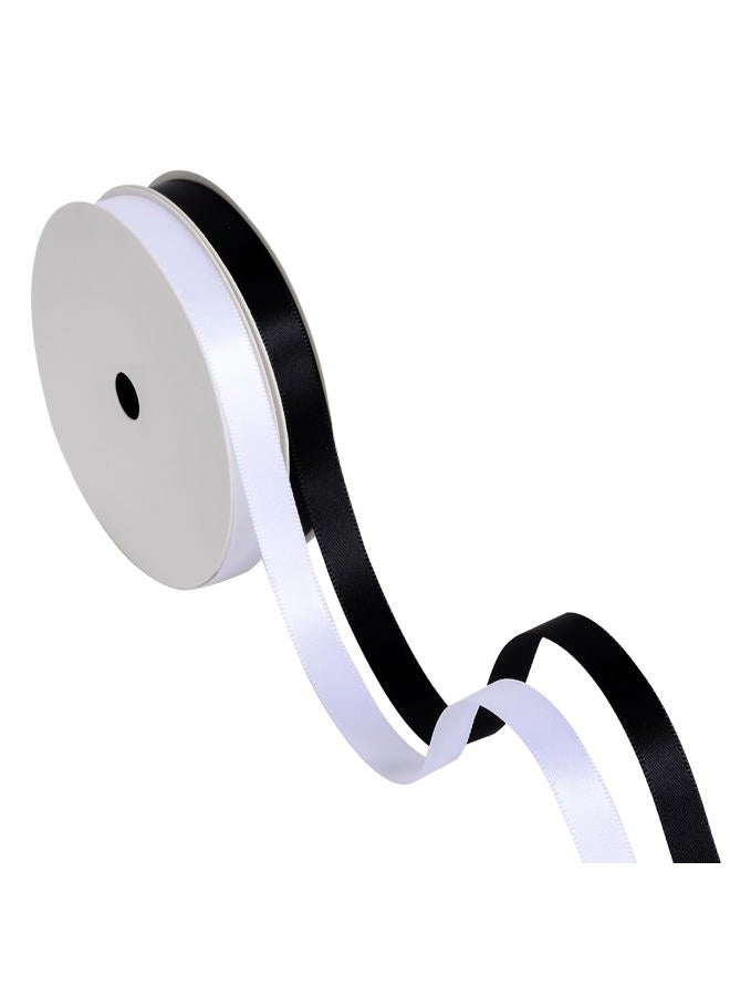Ribest Black and White Double Faced Satin Ribbon, 3/8 Inch Decorative Ribbon Black for Gift Wrapping Crafts Hair Bows Sewing Wedding Birthday, 2 Rolls Total 20 Yards - Image 1