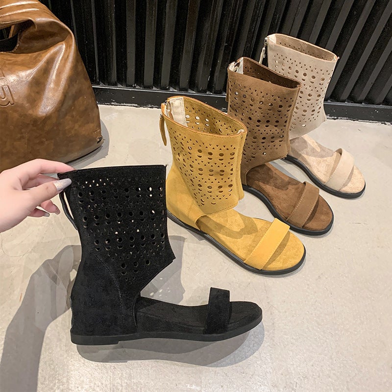 British Style Versatile Maillard Boots 2025 Summer New Popular Style Cut Out Breathable Flats Bottom Hole Sandals Short Boots - Image 5