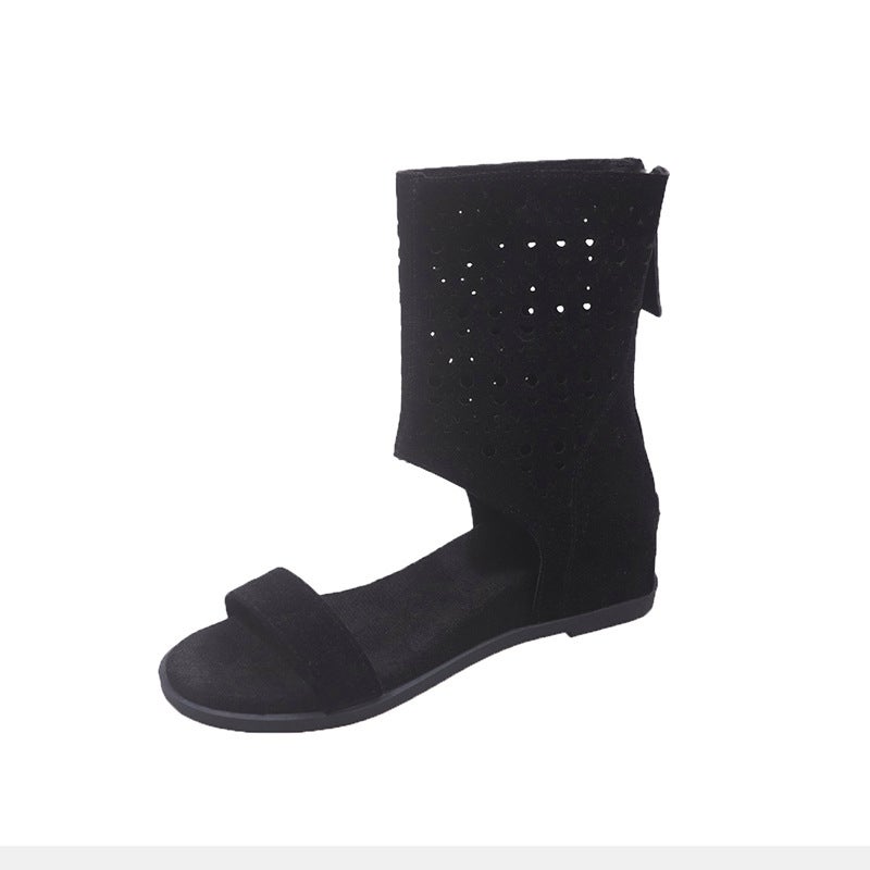 British Style Versatile Maillard Boots 2025 Summer New Popular Style Cut Out Breathable Flats Bottom Hole Sandals Short Boots - Image 1