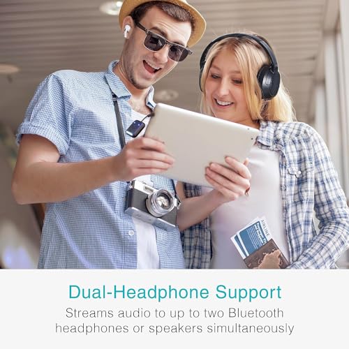 MEE Audio جهاز إرسال الصوت اللاسلكي MEE audio Connect Air للرحلات الجوية بتقنية بلوتوث، مع محول AUX مزدوج 3.5 مم إضافي، يدعم حتى 2 من AirPods/سماعات أخرى؛ يعمل مع جميع مقابس AUX 3.5 مم، باللون الأسود - Image 3