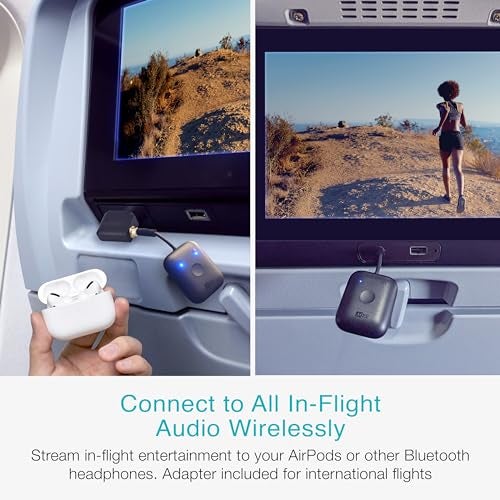 MEE Audio جهاز إرسال الصوت اللاسلكي MEE audio Connect Air للرحلات الجوية بتقنية بلوتوث، مع محول AUX مزدوج 3.5 مم إضافي، يدعم حتى 2 من AirPods/سماعات أخرى؛ يعمل مع جميع مقابس AUX 3.5 مم، باللون الأسود - Image 2