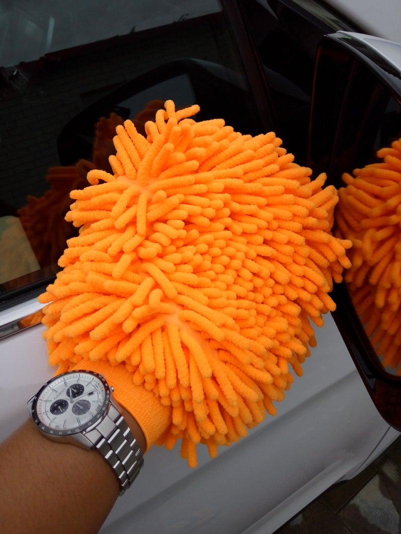 Large Double-Sided Chenille Car Wash Gloves Coral Fleece Towel Orange
