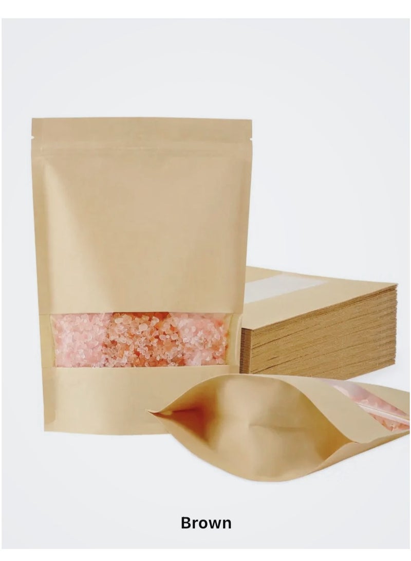 50Pcs Kraft Paper Standing Bag With Clear Window Zip Lock Food Storage Bag Reusable Sealable Paper Bag Coffee Bag - Image 1