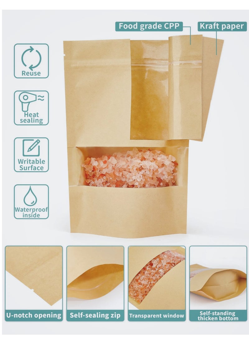 50Pcs Kraft Paper Standing Bag With Clear Window Zip Lock Food Storage Bag Reusable Sealable Paper Bag Coffee Bag - Image 2