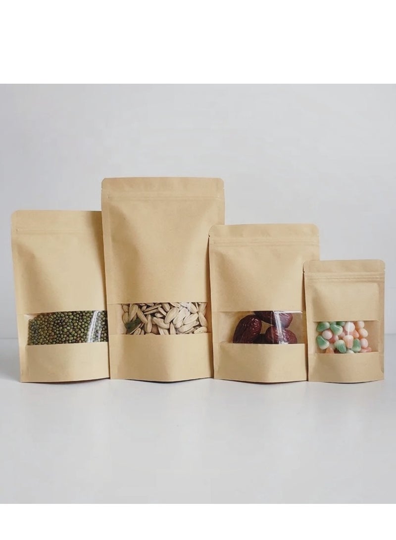 50Pcs Kraft Paper Standing Bag With Clear Window Zip Lock Food Storage Bag Reusable Sealable Paper Bag Coffee Bag - Image 5