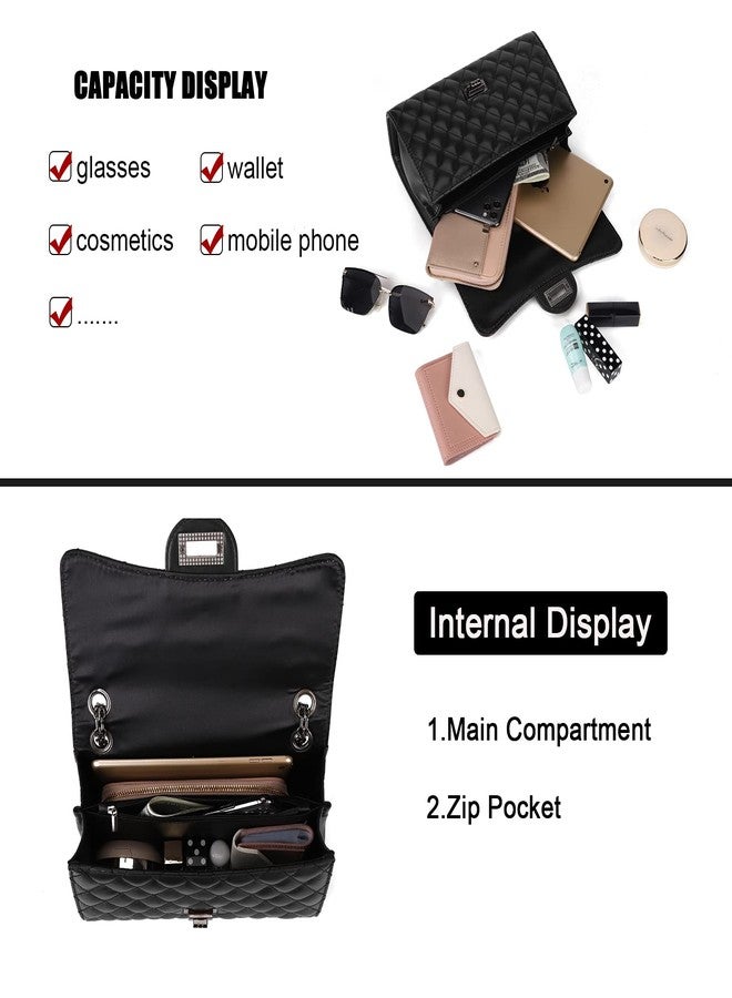 Gladdon Quilted Crossbody Purse for Women Trendy Ladies Shoulder Bag with Chain Designer Purses Black - Image 5
