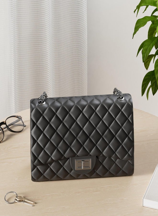 Gladdon Quilted Crossbody Purse for Women Trendy Ladies Shoulder Bag with Chain Designer Purses Black - Image 2