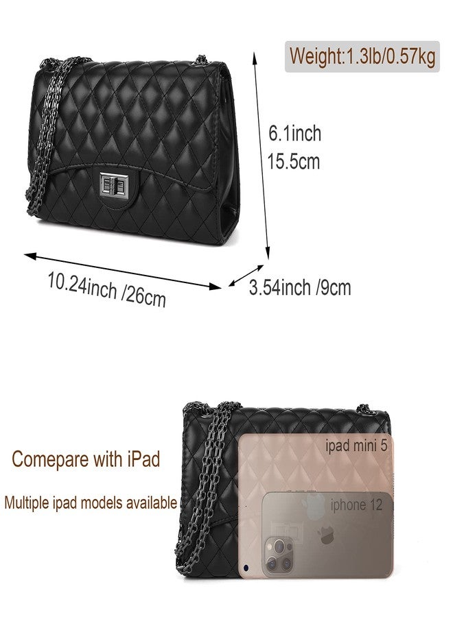 Gladdon Quilted Crossbody Purse for Women Trendy Ladies Shoulder Bag with Chain Designer Purses Black - Image 4