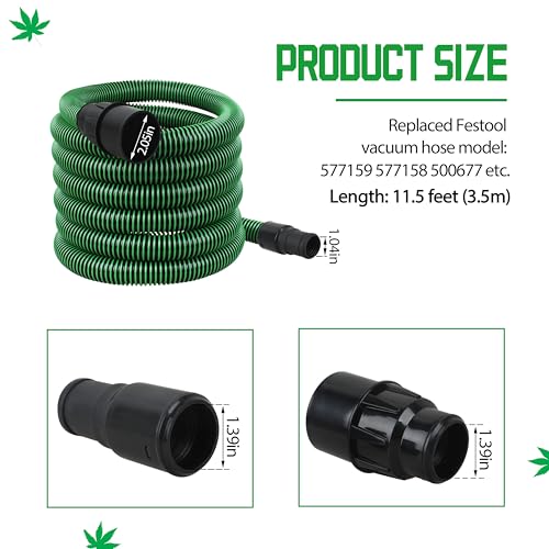 KAZFFD 3.5M (11.5FT) Durable Dust Extractor Hose for Festool Vacuums(D27/32),Ideal for Woodworking/Renovation/DIY, Fits CT 15/25/26/36/48, CT MINI/MIDI, Green - Image 2