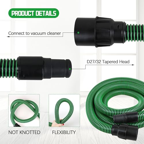 KAZFFD 3.5M (11.5FT) Durable Dust Extractor Hose for Festool Vacuums(D27/32),Ideal for Woodworking/Renovation/DIY, Fits CT 15/25/26/36/48, CT MINI/MIDI, Green - Image 4