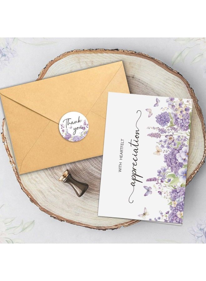 HiABNRT 25 Pack Funeral Thank You Cards with Envelopes, Purple Watercolor Floral Butterfly Design 4x6In Message Inside Sympathy Thank You Card for Funeral Bereavement - Image 4