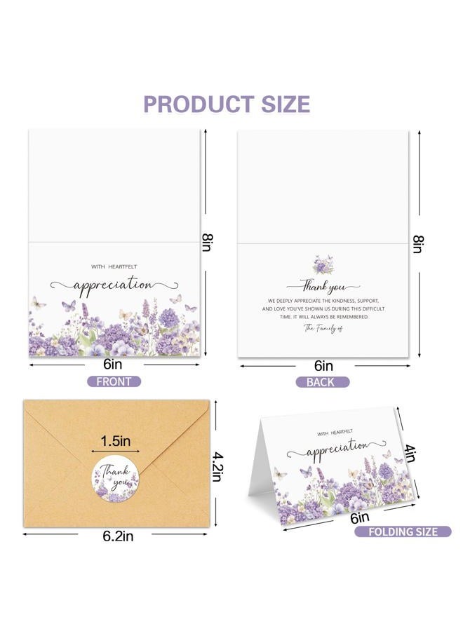 HiABNRT 25 Pack Funeral Thank You Cards with Envelopes, Purple Watercolor Floral Butterfly Design 4x6In Message Inside Sympathy Thank You Card for Funeral Bereavement - Image 2