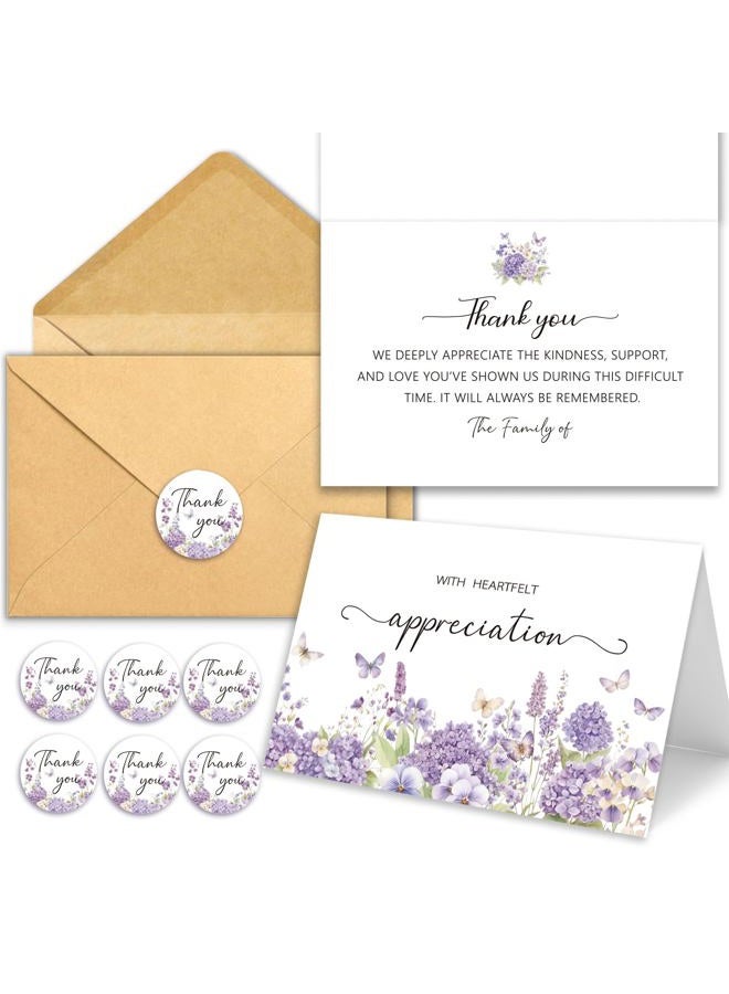 HiABNRT 25 Pack Funeral Thank You Cards with Envelopes, Purple Watercolor Floral Butterfly Design 4x6In Message Inside Sympathy Thank You Card for Funeral Bereavement - Image 1