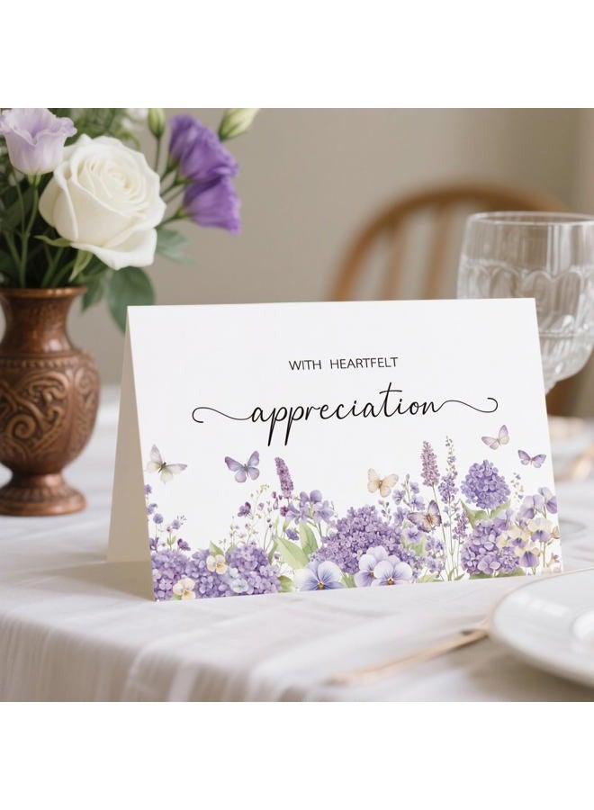 HiABNRT 25 Pack Funeral Thank You Cards with Envelopes, Purple Watercolor Floral Butterfly Design 4x6In Message Inside Sympathy Thank You Card for Funeral Bereavement - Image 3