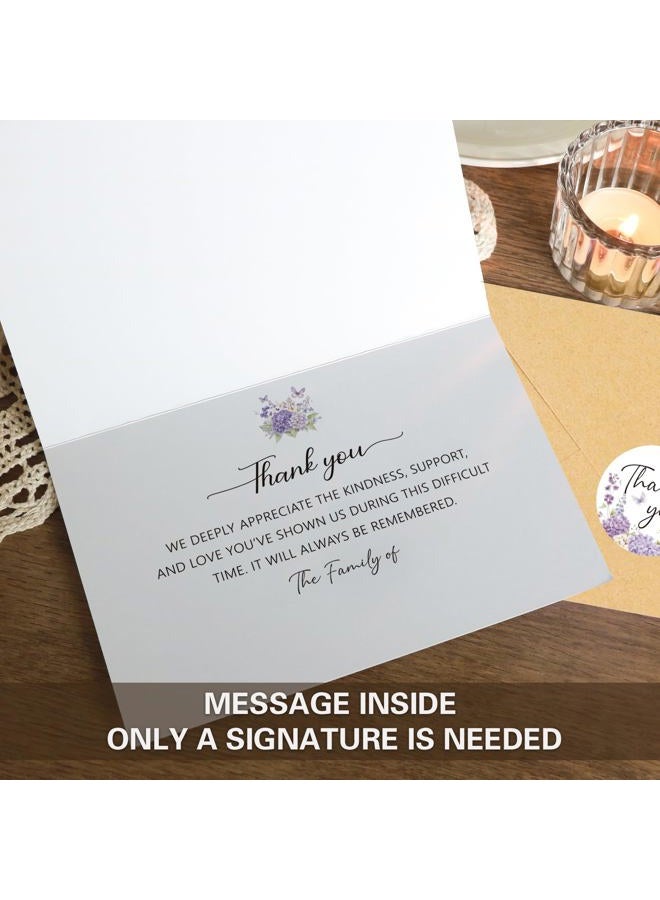 HiABNRT 25 Pack Funeral Thank You Cards with Envelopes, Purple Watercolor Floral Butterfly Design 4x6In Message Inside Sympathy Thank You Card for Funeral Bereavement - Image 5