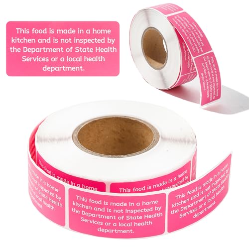 Varpotle 500 Count Cottage Food Law Labels Stickers, 2x1 Inch Made in a Home Kitchen Labels, Pink Cottage Law Labels for Homemade Bakery, Canning, Farmers Market Packaging, Home Kitchen (Pink-500, 2 x 1 Inch) - Image 1