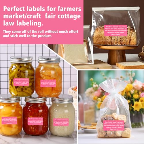 Varpotle 500 Count Cottage Food Law Labels Stickers, 2x1 Inch Made in a Home Kitchen Labels, Pink Cottage Law Labels for Homemade Bakery, Canning, Farmers Market Packaging, Home Kitchen (Pink-500, 2 x 1 Inch) - Image 3