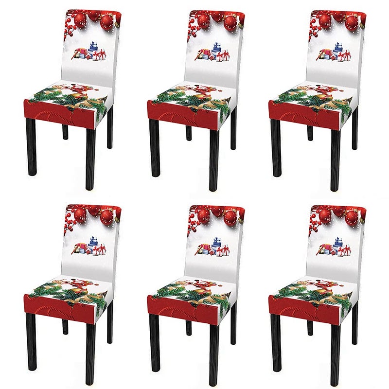 XMNTG XMNTG Set of 6 Merry Christmas Christmas Chair Slipcovers Presents Printed Chair Covers Christmas Decor Removable Chair Covers Non Slip Washable Furniture Protector for Dining Room Kitchen  - Image 3